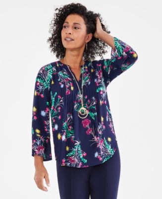 売れ筋商品|||スタイルアンドコー カットソー トップス レディース Petite Printed Pintuck Ruffle-Sleeve Blouse, Exclusively at Macy's Garden Party Style & Co Women's Printed Pintuck Ruffle Sleeve Top
