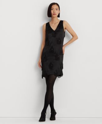 Lauren Ralph Lauren - Women's Beaded Satin Sleeveless Shift Dress