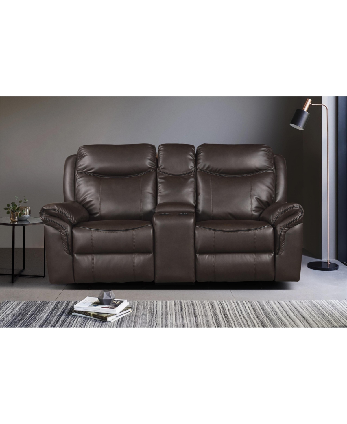 White Label Calico Double Glider Reclining Love Seat with Center Console, Power Outlets, Hidden Drawer and Usb Ports