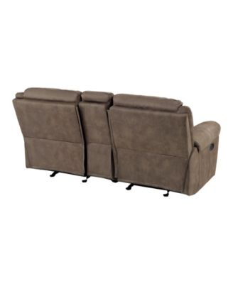 White Label Calico 80" Double Glider Reclining Love Seat with Center Console, Power Outlets, Hidden Drawer and USB Ports