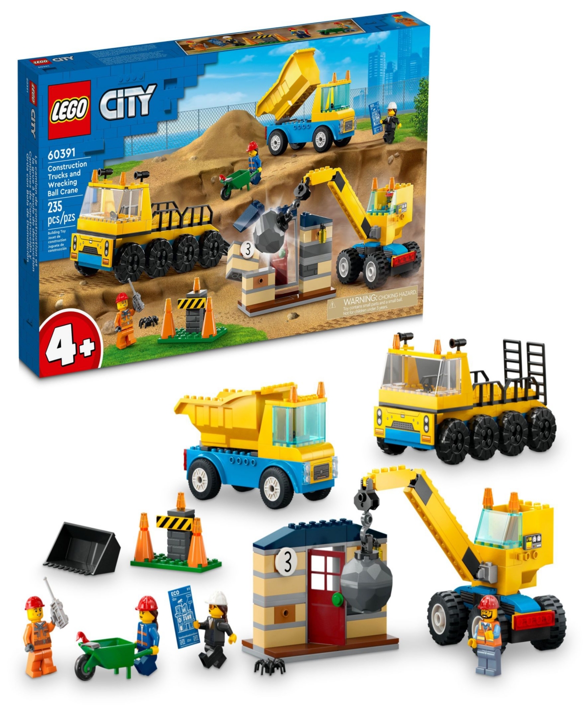 Lego City Construction Trucks And Wrecking Ball Crane Toddler Building Toy Set 60391 In Multicolor
