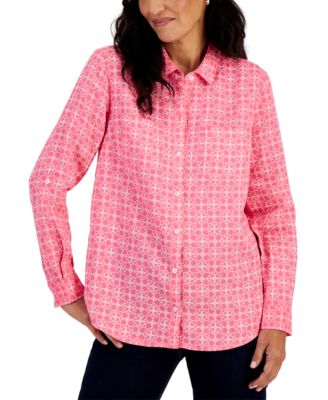 Charter Club - Petite Linen Button-Front Long-Sleeve Shirt