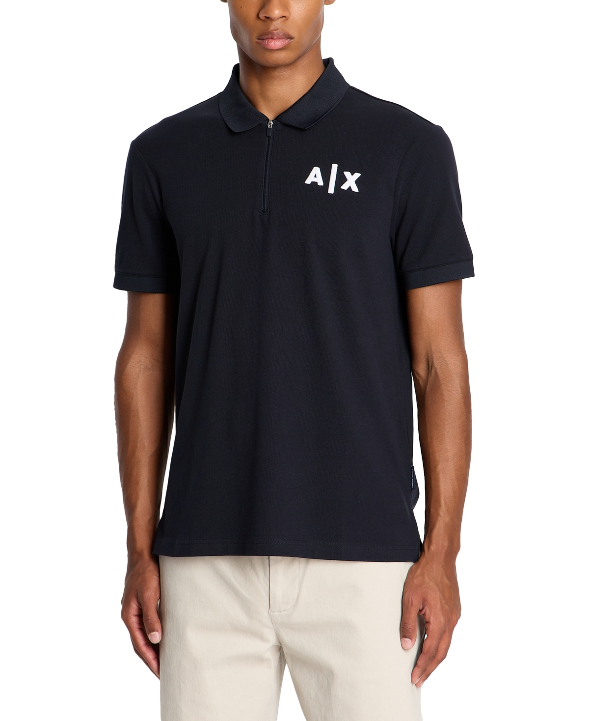 Ax Armani Exchange Men's Short-sleeve Cotton Pique Zipper Polo Shirt In Navy