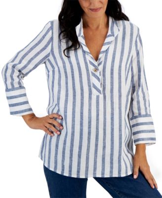 Charter Club - Petite 3/4-Sleeve Linen Popover Top
