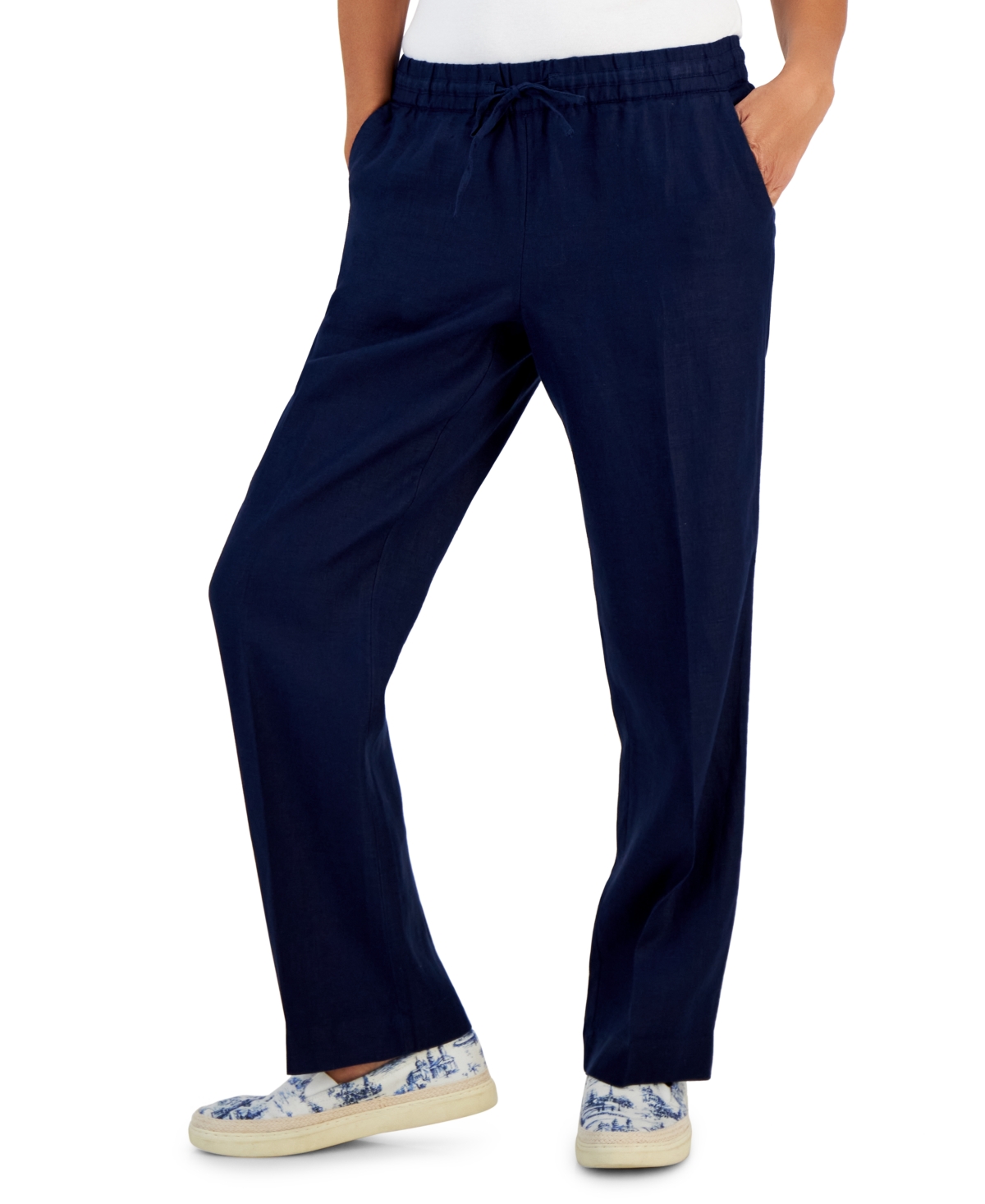 Petite 100% Linen Drawstring Pants, Created for Macy's - Bright White