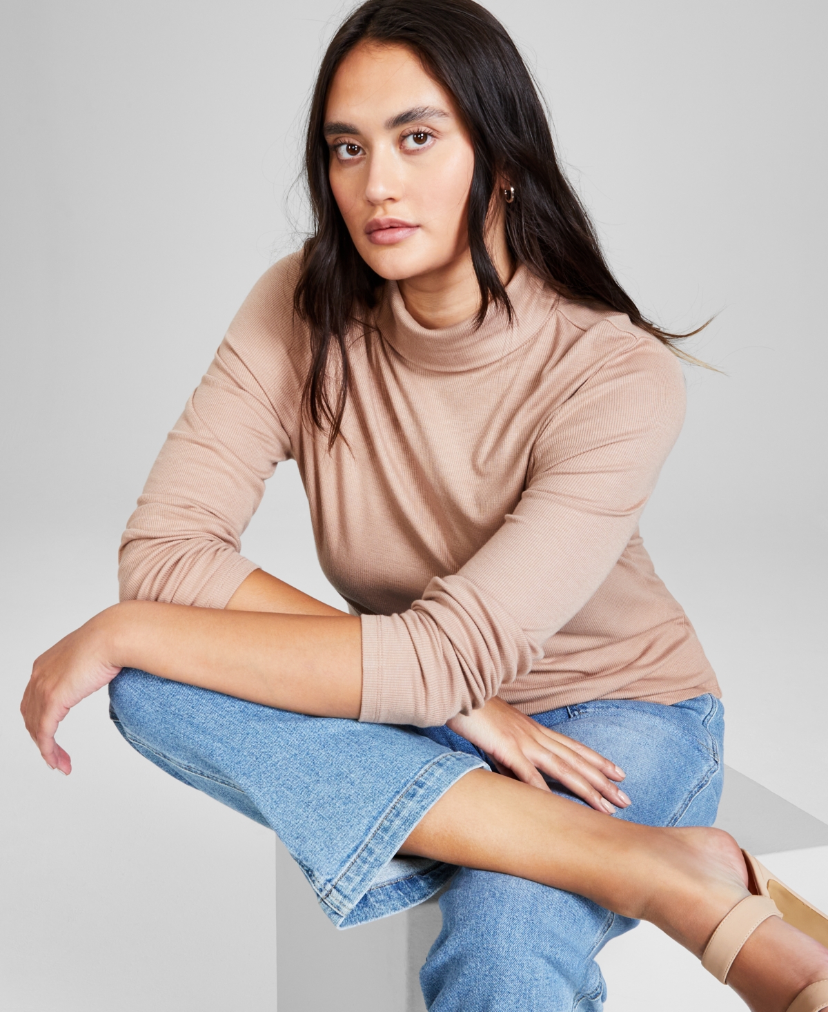Women's Long Sleeve Turtleneck Top, Created for Macy's - Almond