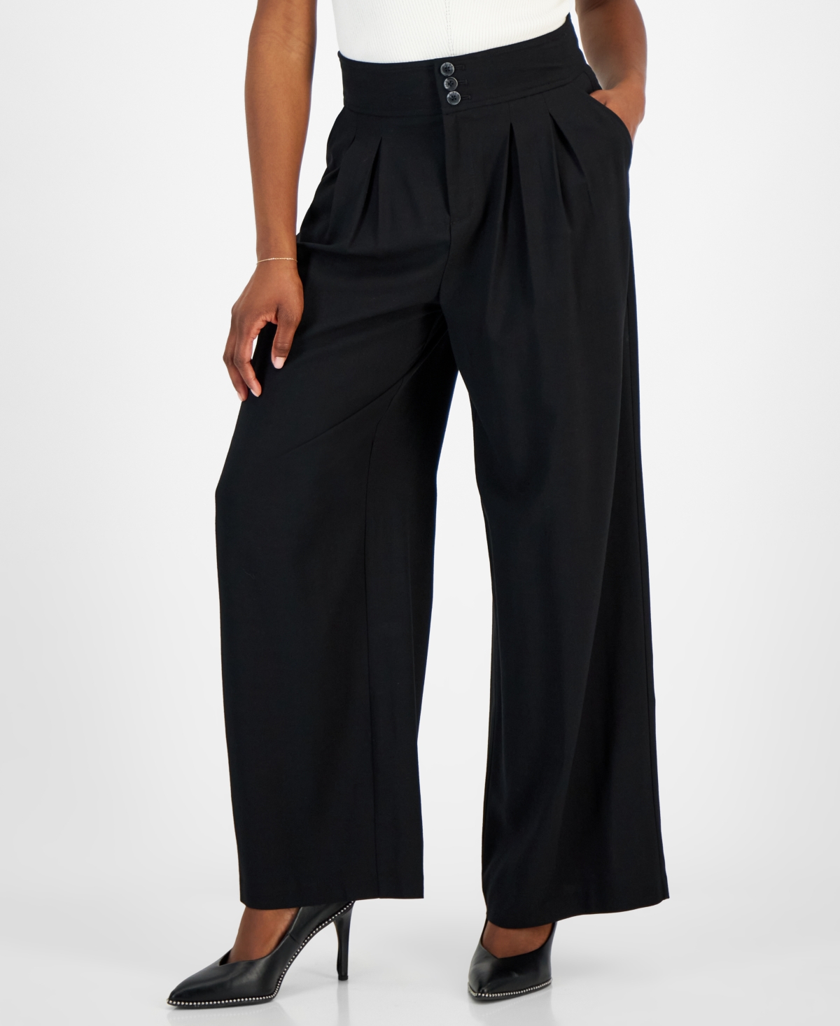Bar Iii Petite Pleated Wide-leg Pants, Created For Macy's In Deep Black