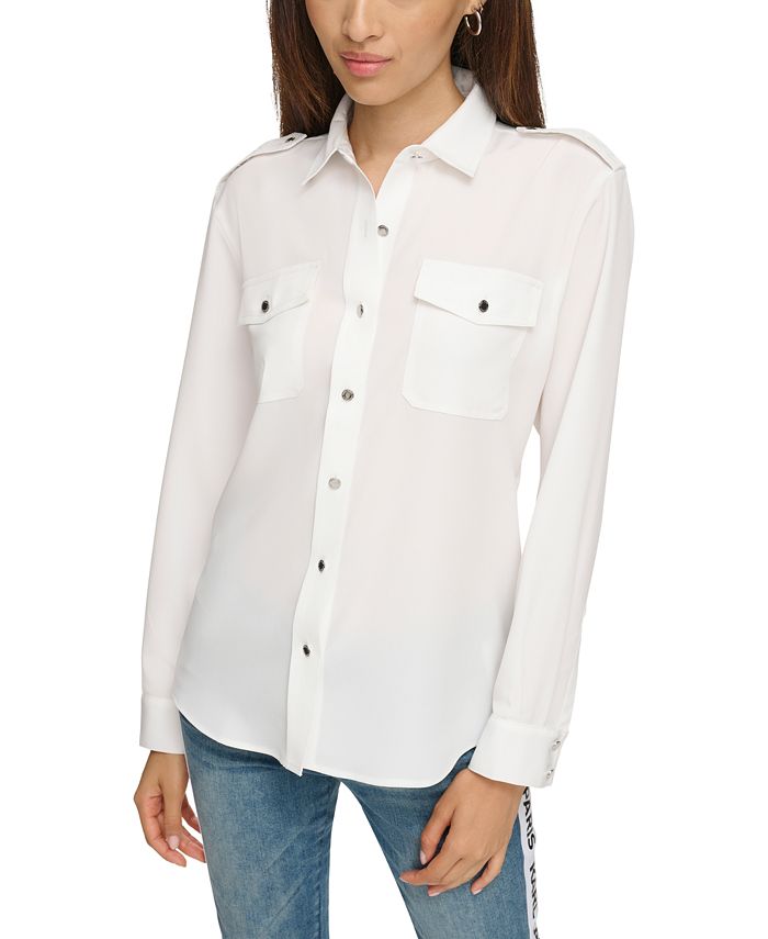 Karl Lagerfeld Paris Womens Logo Button-Down Cotton Shirt sz M LIMIT EDITION