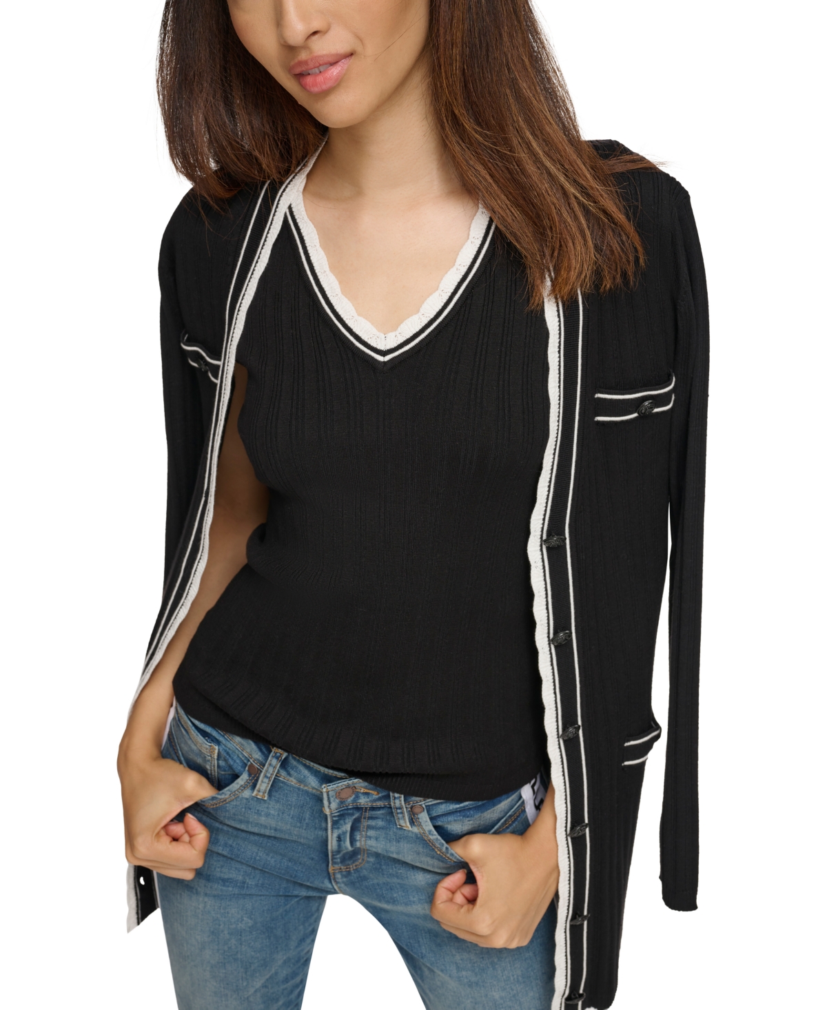 Karl Lagerfeld Paris Women's Lace-Trim Sweater Tank Top - Soft White