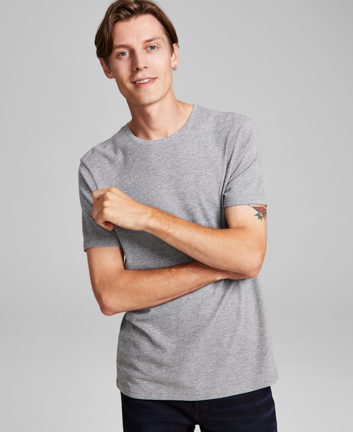 Men's Regular-Fit Ottoman Ribbed Short-Sleeve T-Shirt, Created for Macy's - Grey Mel