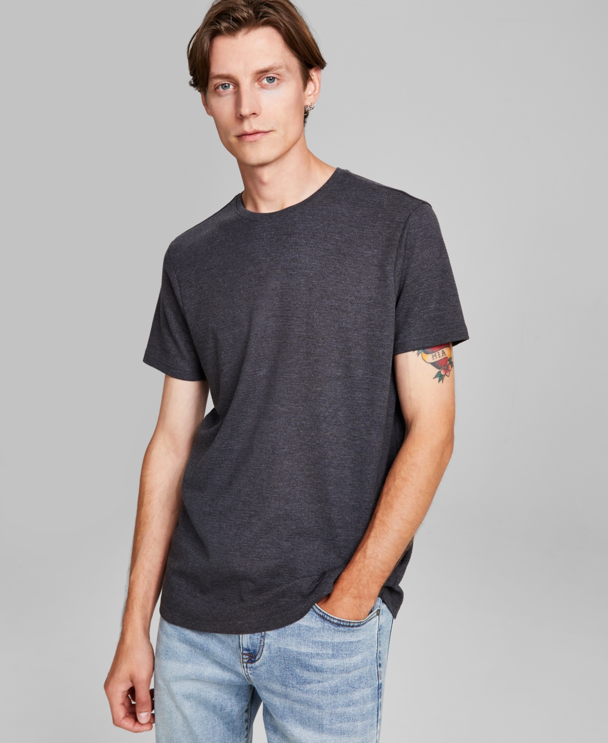 And Now This Men's Regular-fit Ottoman Ribbed Short-sleeve T-shirt, Created For Macy's In Black Mel