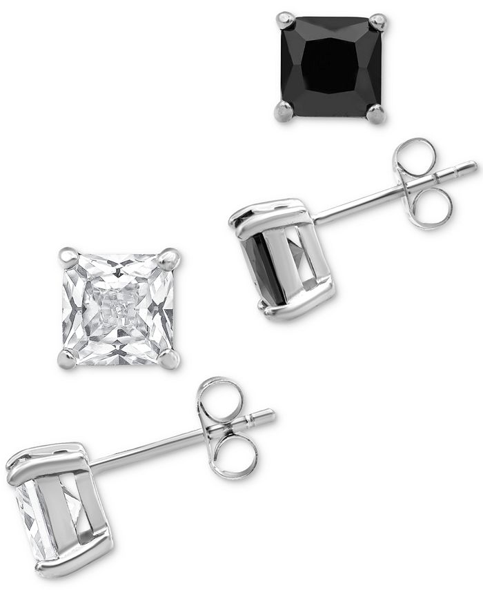 Blackjack 2 Pc. Set Men s Black White Cubic Zirconia Square Stud
