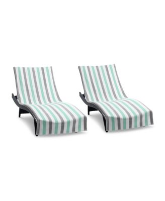 Cabo Cabana Chaise Lounge Chair Covers (2 Pack), Striped Color Options, Soft Cotton, 30x85 in. with 8" Fitted Pocked for Beach Chair