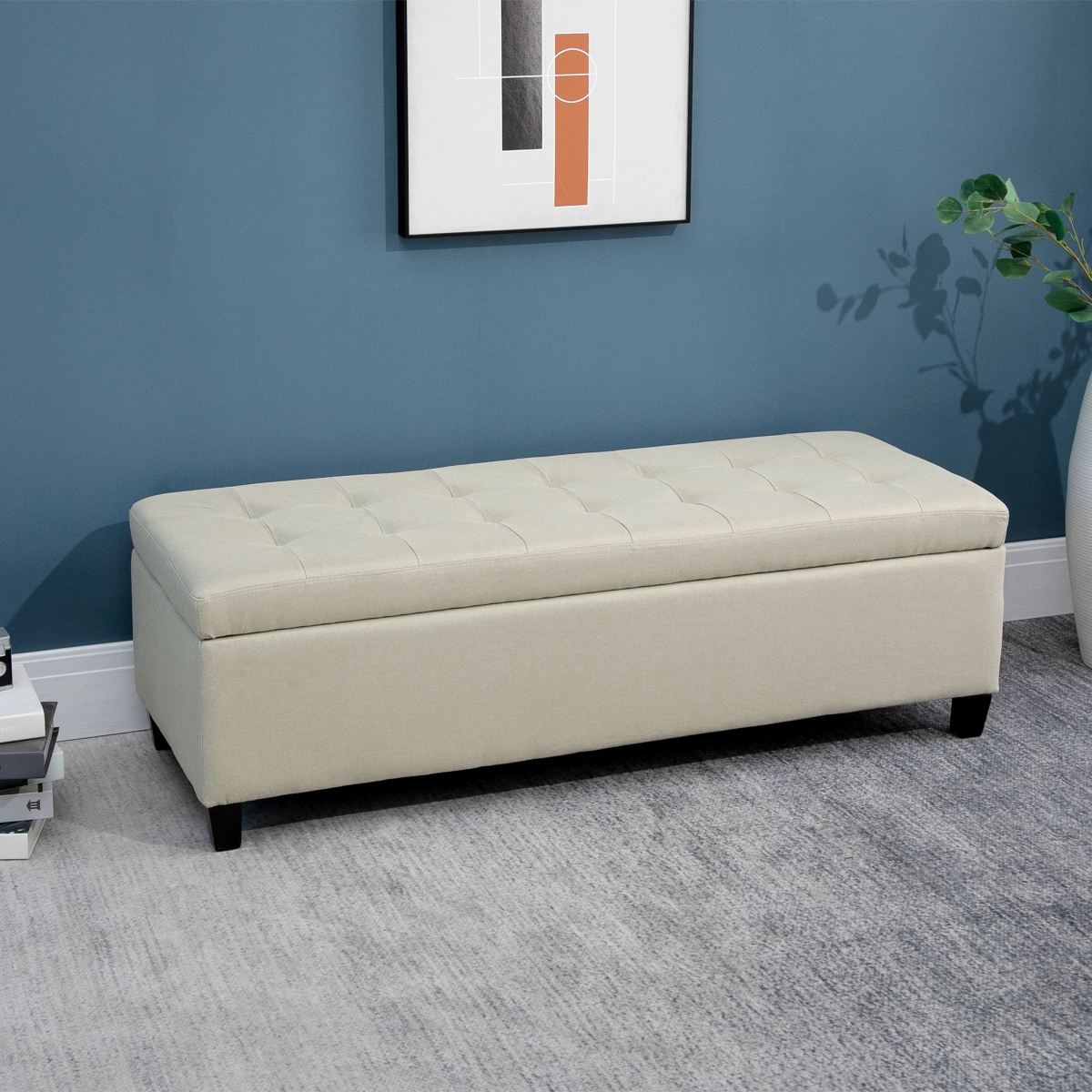 Homcom Fabric Lift Top Shoe Bench Storage Ottoman Tufted Stool Home Furniture