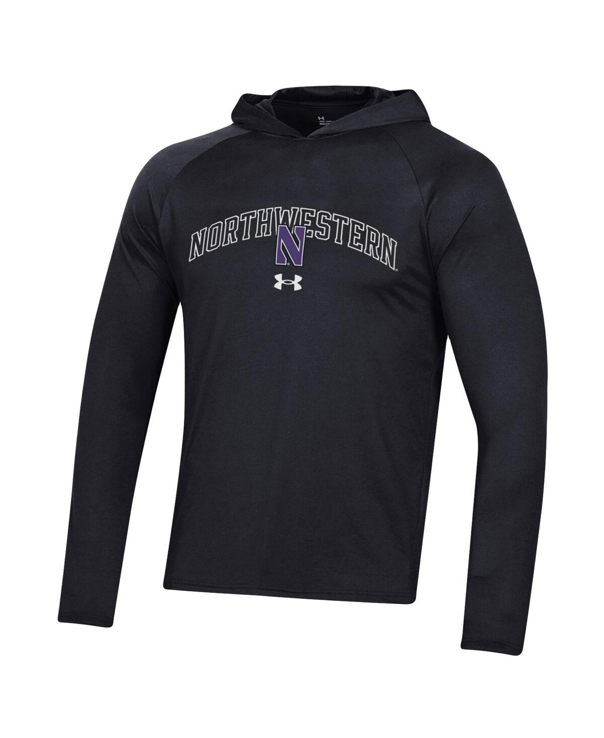 Shop Under Armour Men's  Black Northwestern Wildcats 2023 Sideline Tech Hooded Raglan Long Sleeve T-shirt