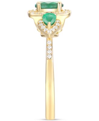 Emerald (3/4 ct. t.w.) & Diamond (1/5 ct. t.w.) Three Stone Halo Ring in 14k Gold