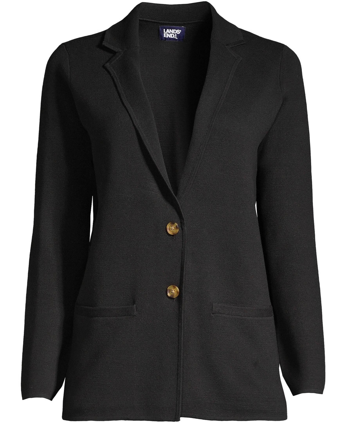 Lands' End Plus Size Fine Gauge Cotton Button Front Blazer Sweater