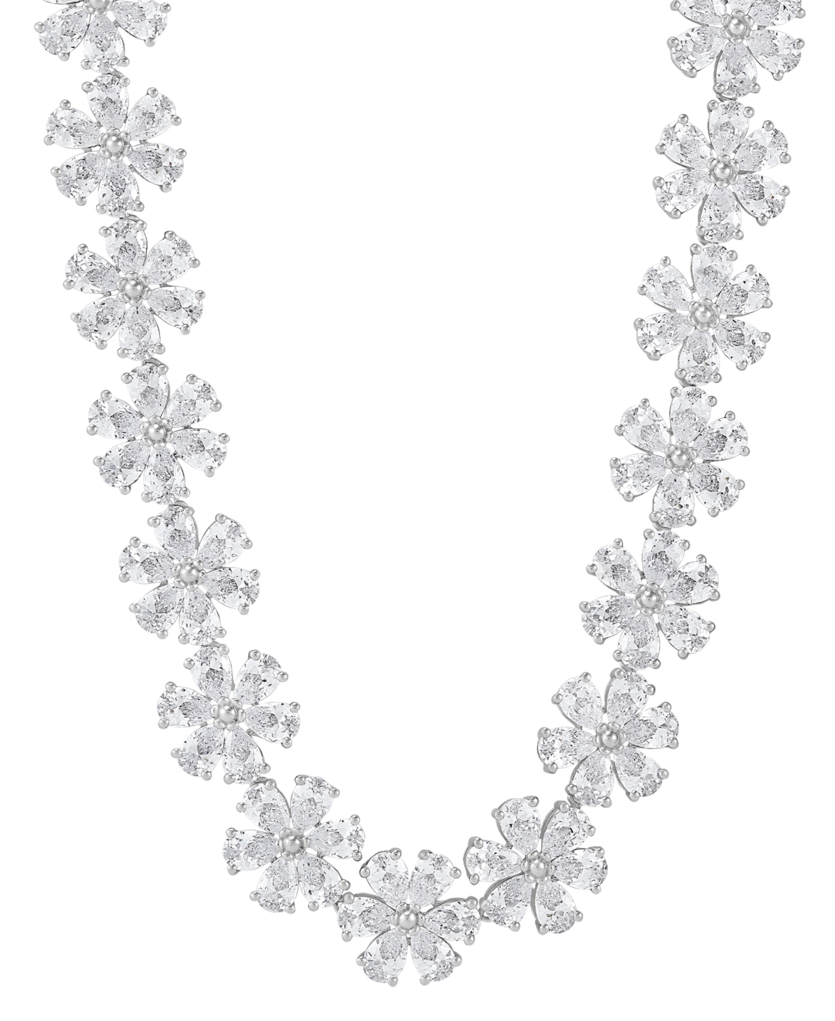 Cubic Zirconia Flower Cluster 18" Collar Necklace in Sterling Silver - Sterling Silver