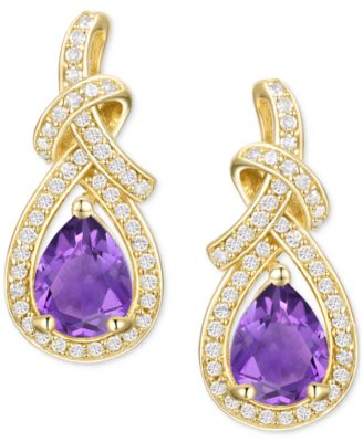 Amethyst (1-1/4 ct. t.w.) & Lab-Grown White Sapphire (1/3 ct. t.w.) Swirl Drop Earrings in 14k Gold-Plated Sterling Silver (Also in Additional Gemstones)