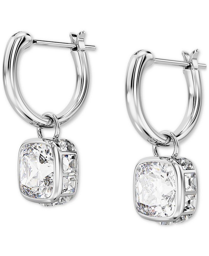 Swarovski SilverTone Zirconia & Crystal Square Dangle Hoop Earrings
