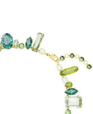Gold-Tone Green-Hued Crystal Mixed Cut Collar Necklace, 14" + 1-3/4" extender