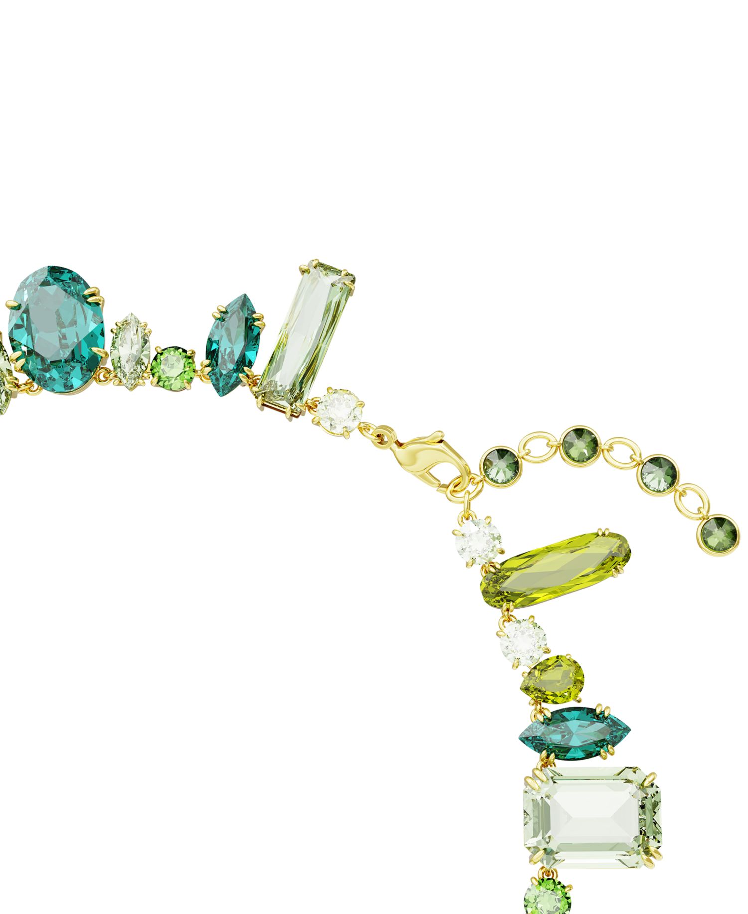 Gold-Tone Green-Hued Crystal Mixed Cut Collar Necklace, 14" + 1-3/4" extender