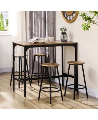 5-Piece Rustic Bar Table and Stool Set for Dining Room