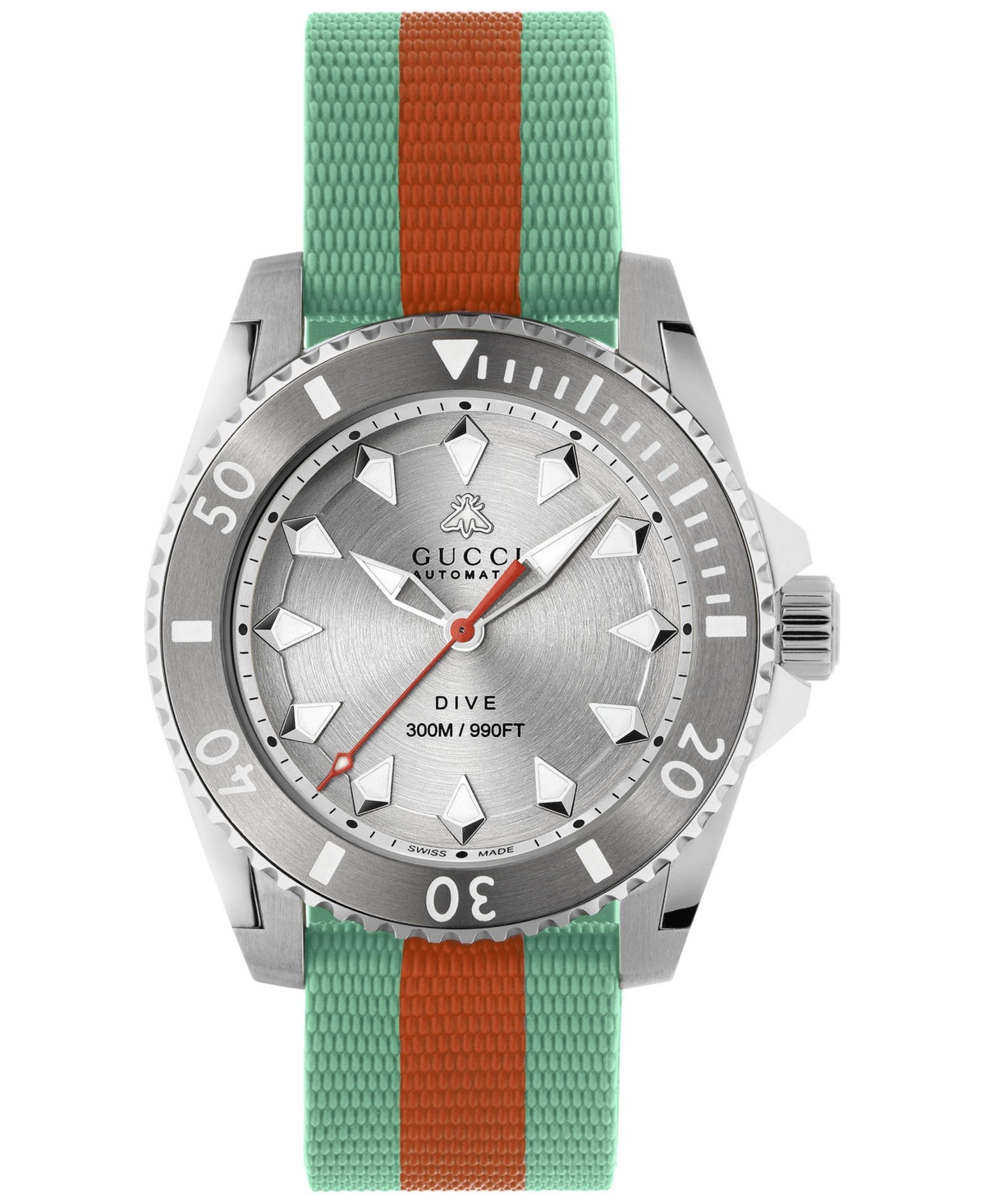 Gucci Men's Swiss Automatic Dive Red & Green Rubber Strap Watch 40mm In Stainless Steel,green Red Green Strap