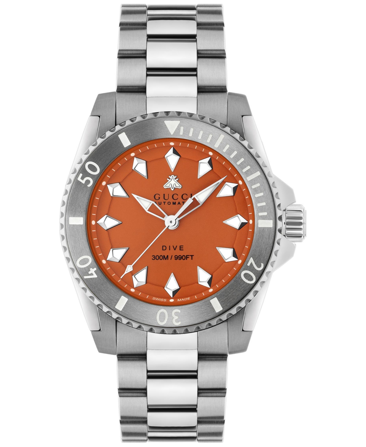 Gucci Men's Swiss Automatic Dive Stainless Steel Bracelet Watch 40mm In Stainless Steel,orange