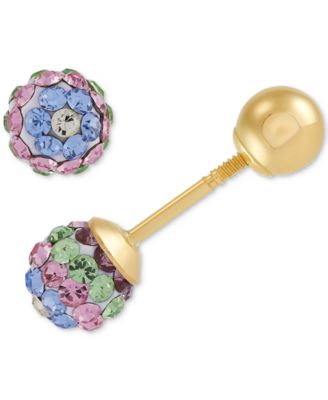 Children's 2-Pc Set Multicolor Crystal Reversible Stud & Dangle Hoop Earrings in 14k Gold