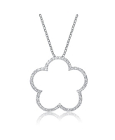 Sterling Silver Cubic Zirconia Large Open Flower Shape Necklace - Silver