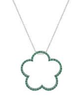 Sterling Silver Cubic Zirconia Large Open Flower Shape Necklace - Green