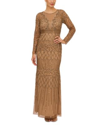 Adrianna Papell Women's Embellished Long-Sleeve Gown - Macy's
