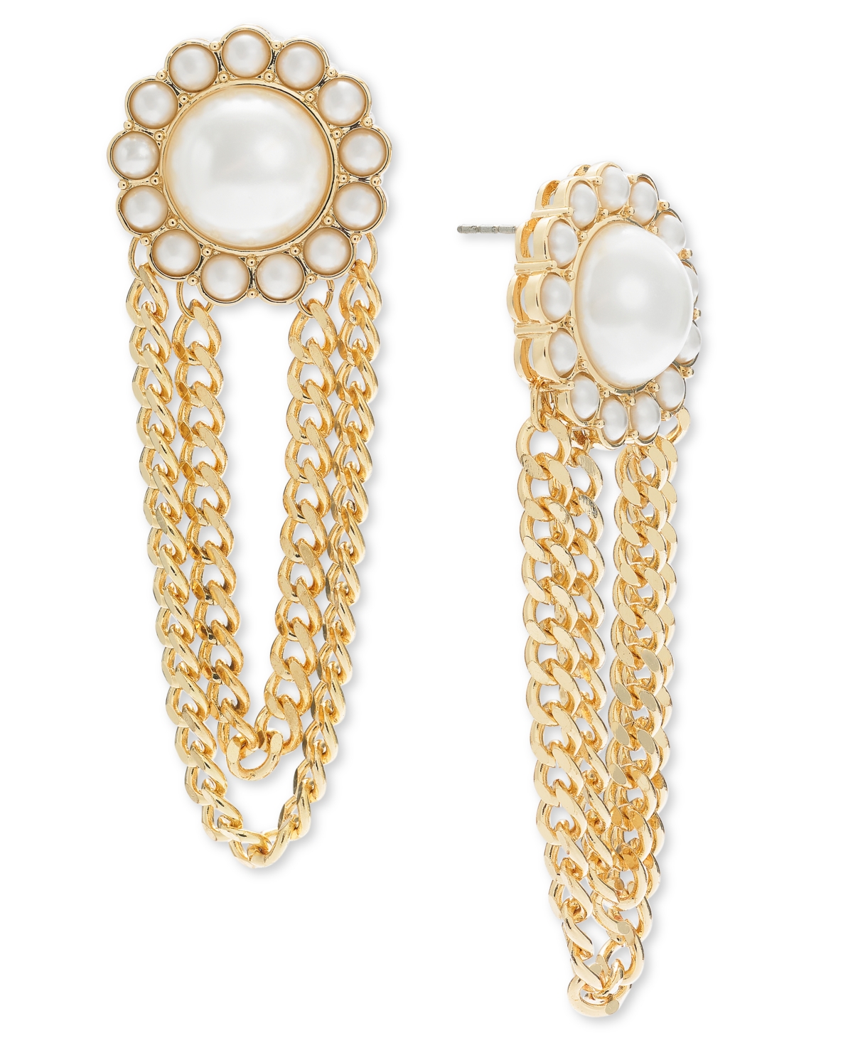 On 34th Gold-tone Imitation Pearl Chain Drop Earrings, Created For Macy's