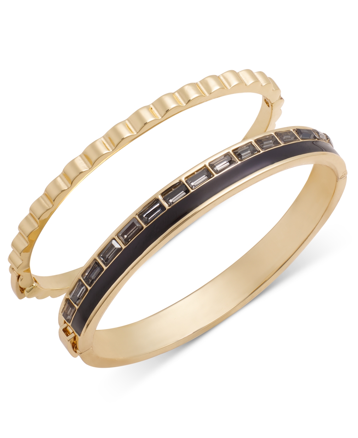 On 34th Gold-tone 2-pc. Set Stone & Enamel Bangle Bracelet, Created For Macy's In Black