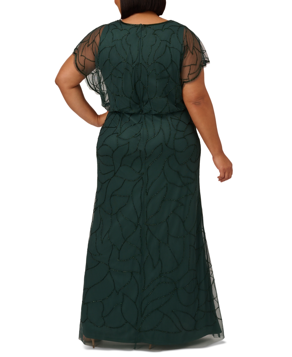 Shop Adrianna Papell Plus Size Beaded Blouson Dolman-sleeve Gown In Jungle Green