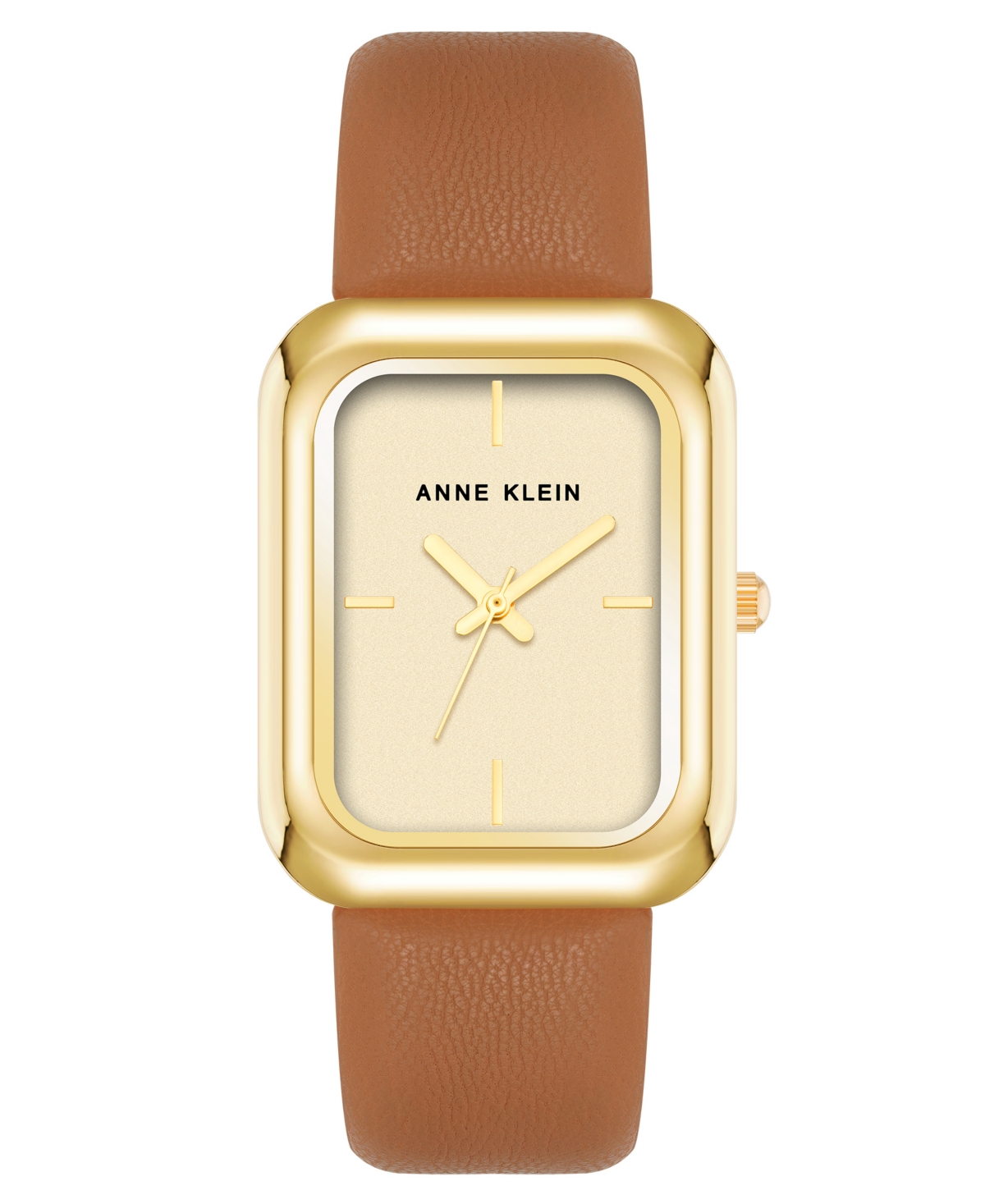 Anne Klein Women's Three Hand Quartz Rectangular Brown Polyurethane Faux Leather Band Watch, 31mm In Brown-gold-tone