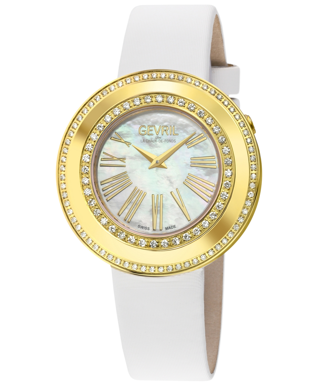 Shop Gevril Women's Gandria White Leather Watch 36mm In Gold