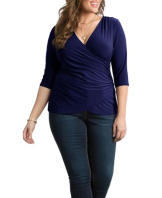 売れ筋商品|||キヨナ カットソー トップス レディース Plus Size Femme Fatale Faux Wrap Top Aegean blue Femme Fatale Faux Wrap Top - Plus – Dressbarn