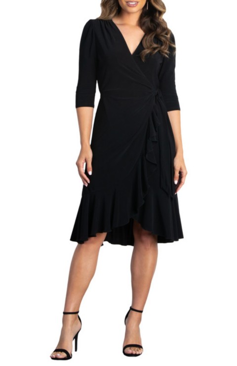 Женские Kiyonna Women's Whimsy Ruffled Knee Length Wrap Dress
