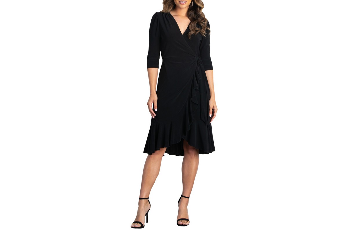 Женские Kiyonna Women's Whimsy Ruffled Knee Length Wrap Dress — фото 1