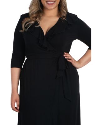 Plus Size Maritime Ruffle Maxi Dress with Sleeves