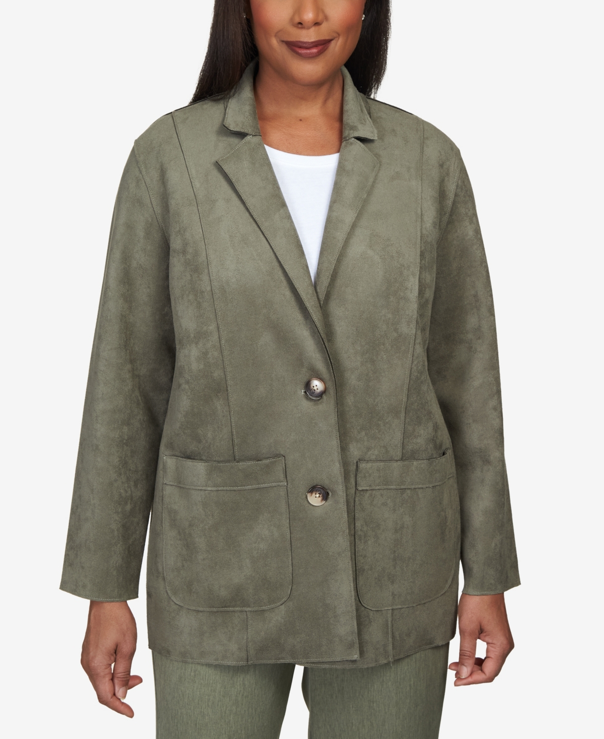 ALFRED DUNNER PETITE CHELSEA MARKET FAUX SUEDE CAR JACKET