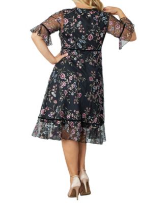 Plus Size Wildflower Embroidered Floral Mesh Cocktail Dress