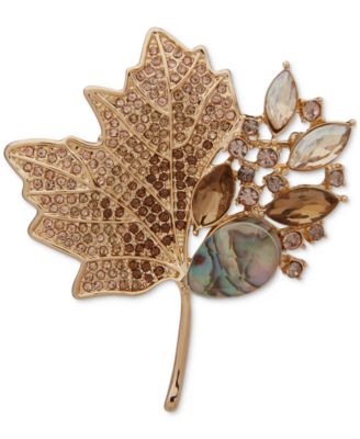 Anne Klein Women's Boxed Gold-Tone Maple Leaf Crystal Pin Macy's
