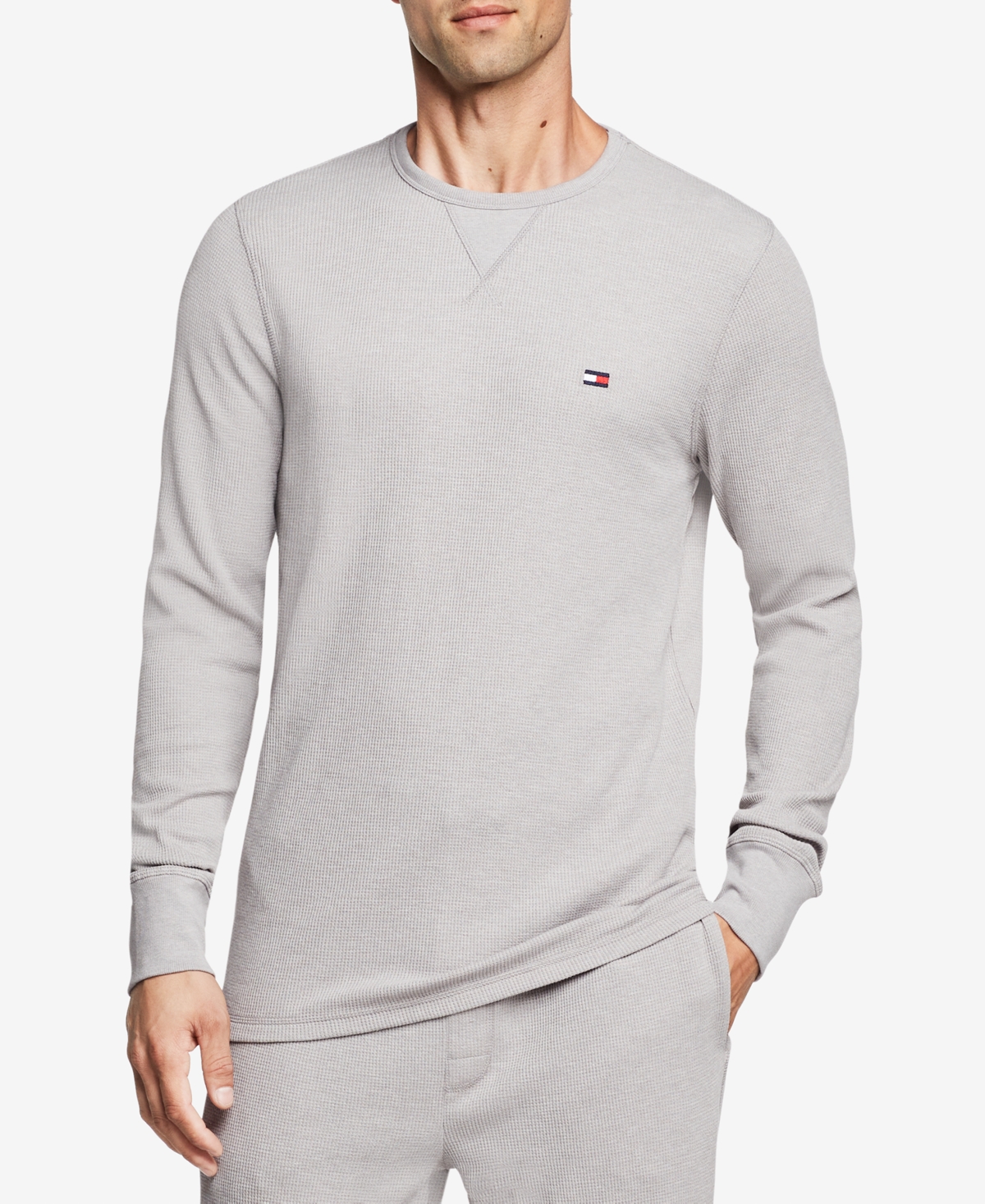Tommy Hilfiger Men's Waffle-knit Long-sleeve Crewneck Thermal Top In Grey Heather