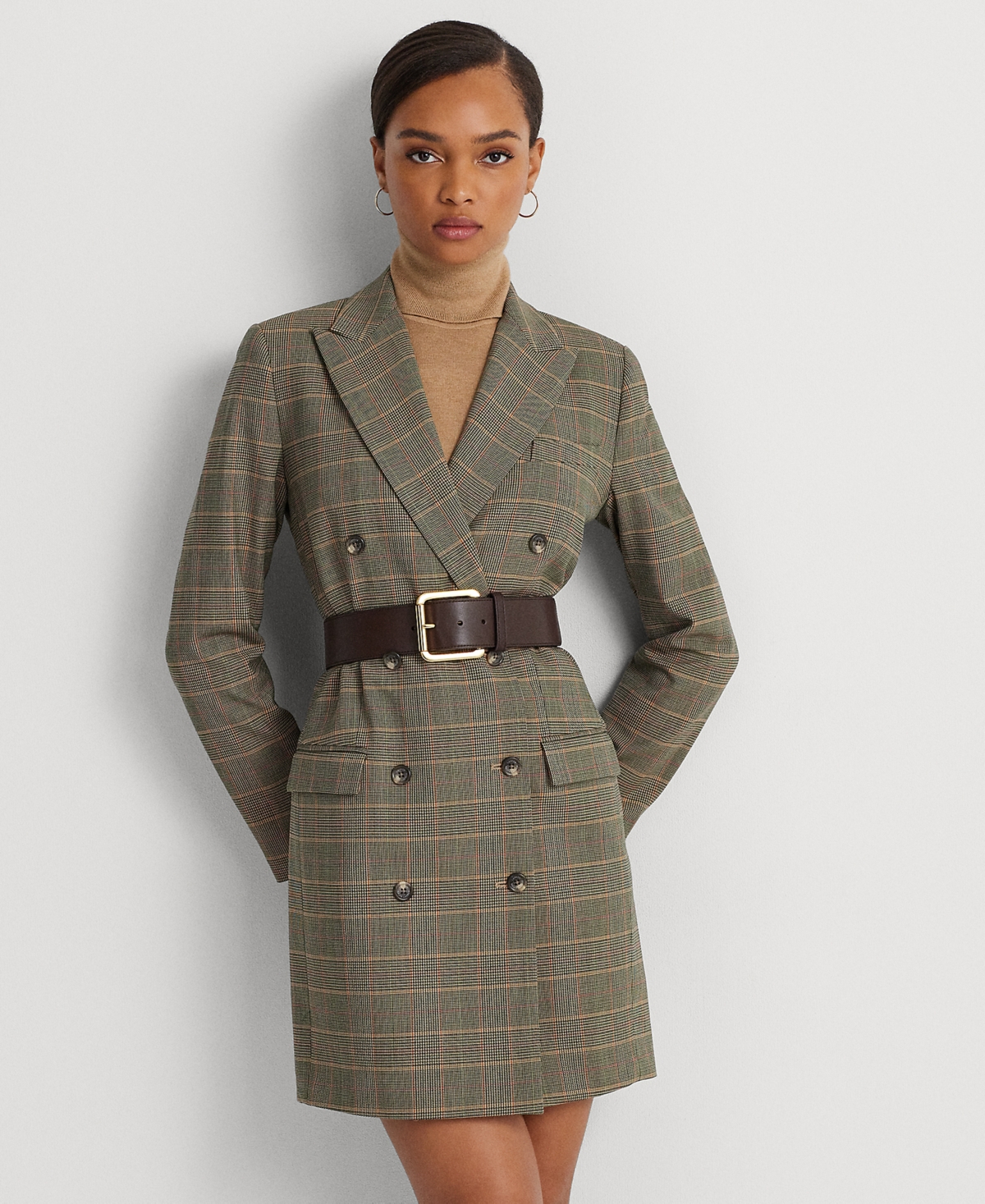Lauren Ralph Lauren Checked Plaid Wool-blend Twill Dress In Brown Multi