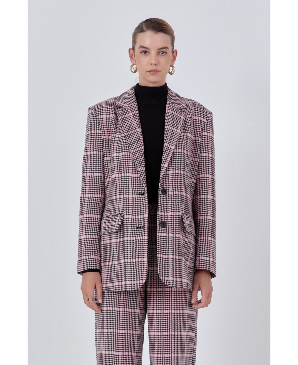 endless rose Women's Houndstooth Oversize Blazer