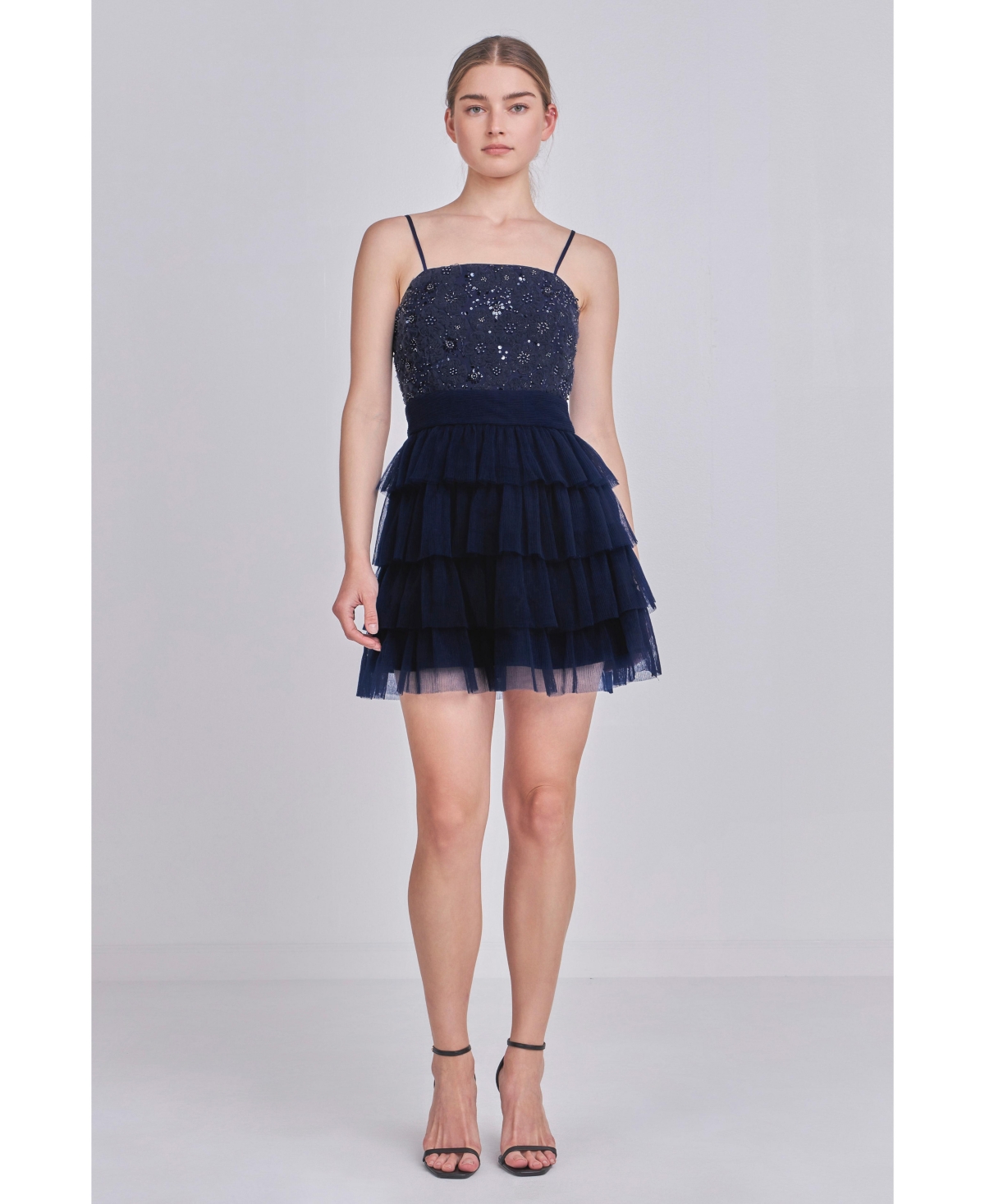 endless rose Women's Floral Detail Tulle Mini Dress