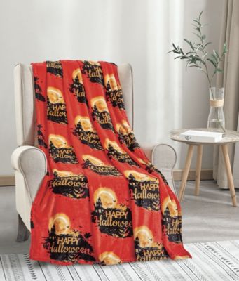 Ultra Soft & Cozy Oversized Happy Halloween Themed Plush Throw Blanket - 50 in. W x 60 in. L